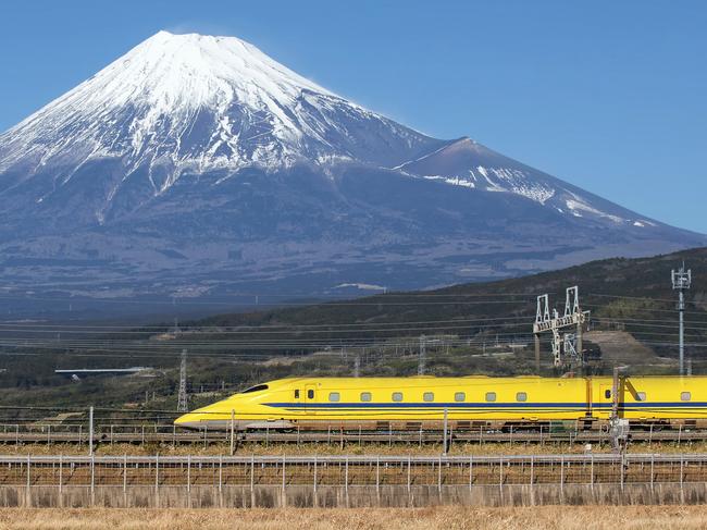 A high speed bullet train passing Fuji Mountain in Japan. Picture: iStock