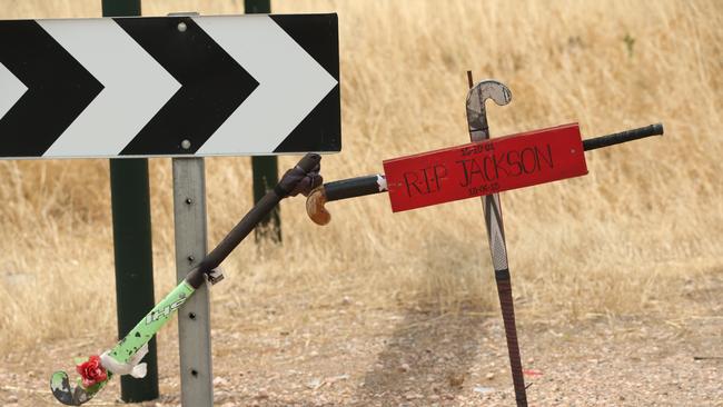 Tributes left at the scene of the triple fatal at Beaufort on Yorke Peninsula. Picture: Tait Schmaal
