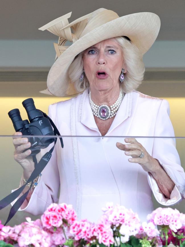 Queen Camilla reacts to a race on day two of Royal Ascot 2023. Picture: Getty Images