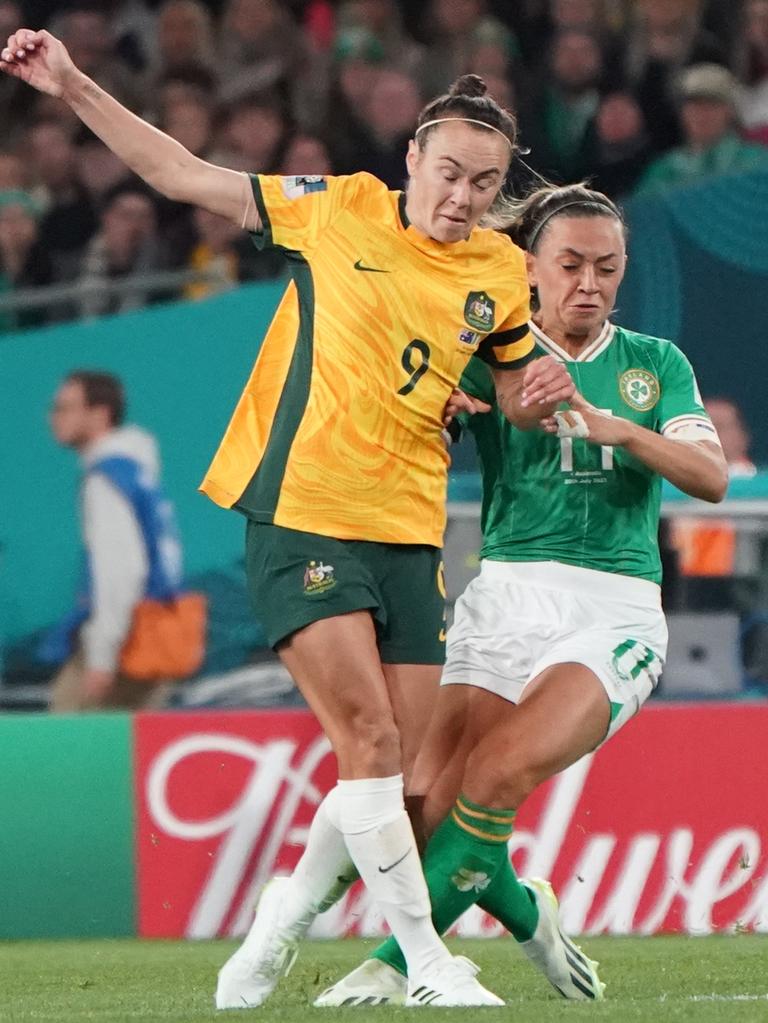 Republic of Ireland's Katie McCabe battles with Australia's Caitlin Foord during the FIFA Women's World Cup in 2023. Picture: Stephanie Meek/Getty Images