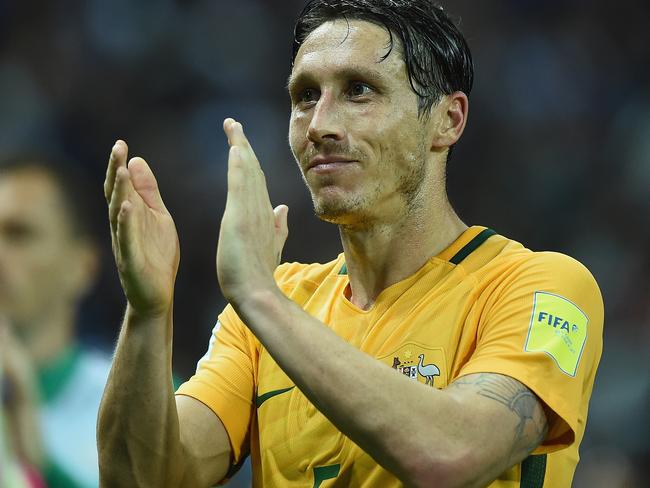 Mark Milligan of Australia acknowledges the crowd after the 2018 FIFA World Cup Asian Qualifier match between Japan and Australia at the Saitama Stadium in Saitama, Thursday, August 31, 2017.(AAP Image/Matt Roberts) NO ARCHIVING, EDITORIAL USE ONLY