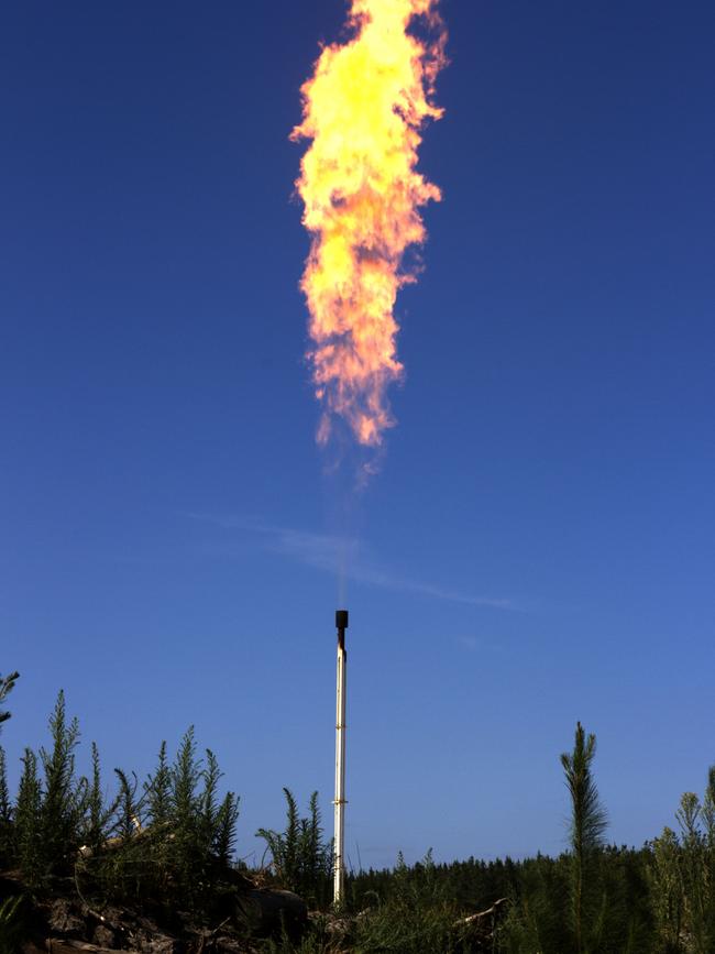 Production testing at Beach Energy's Haselgrove-3 conventional gas well, south of Penola. Picture: Limestone Coast Protection Alliance