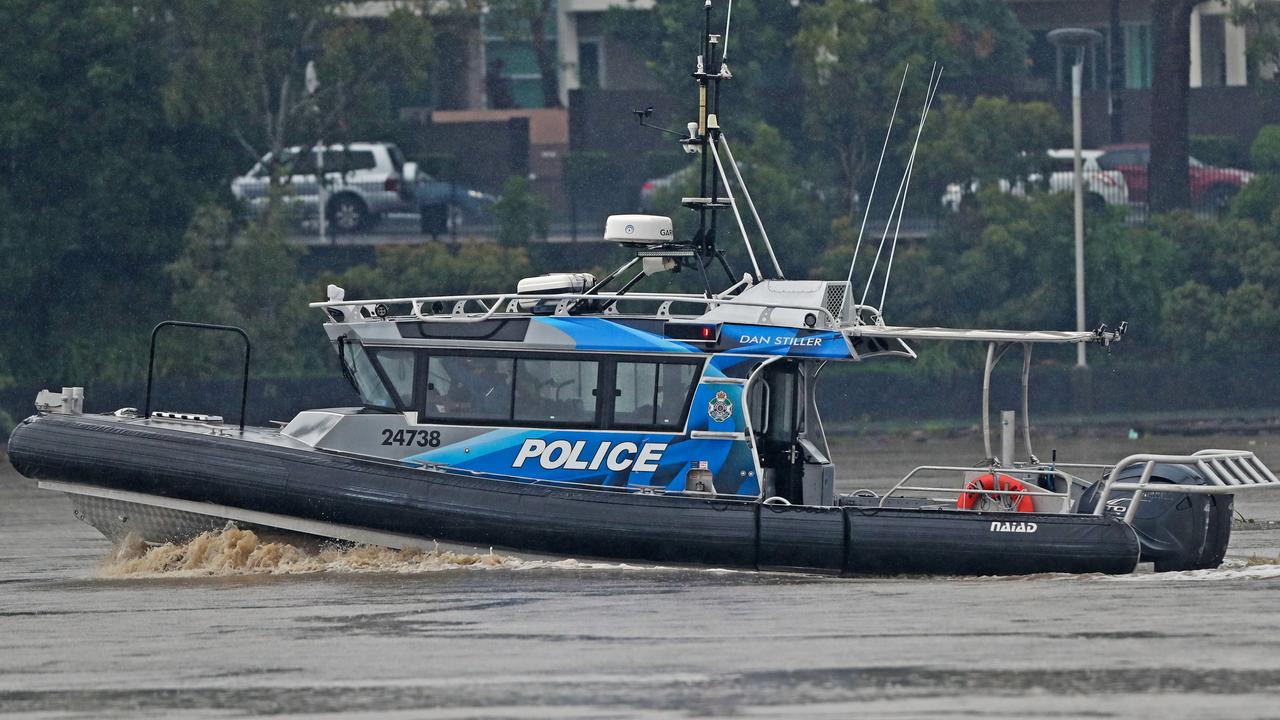 Water Police patrol along the Brisbane River in West End. Picture: Zak Simmonds