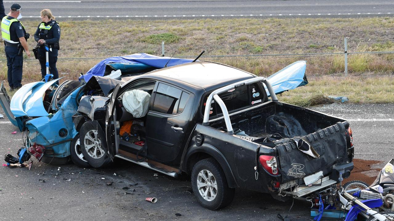 The scene of a fatal crash on the Geelong Ring Rd on Thursday. Picture: David Smith