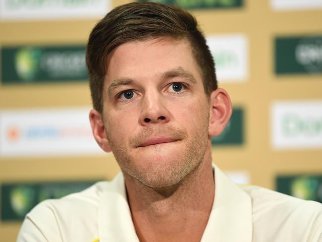 Tim Paine looks on during a press conference following the Australian team training session at the Adelaide Oval in Adelaide, Wednesday, December 5, 2018. Australia play India in the first Test match Thursday. (AAP Image/Dave Hunt) NO ARCHIVING