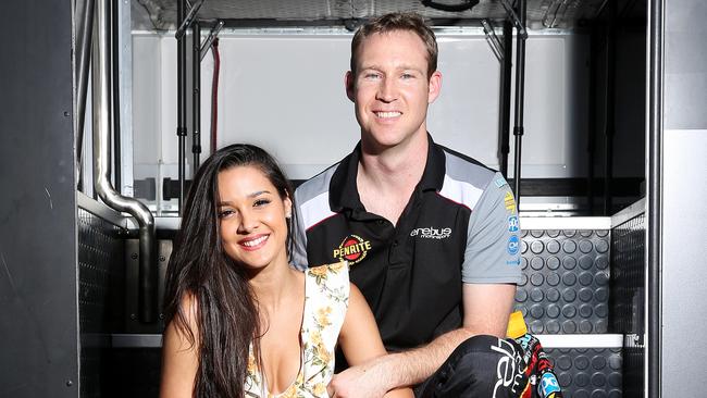 Miss Universe Australia Finalist Tahan Lew-Fatt, with her boyfriend, Supercars Driver David Reynolds. Picture: Tim Hunter.