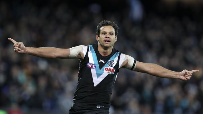 Steven Motlop after kicking the winning goal. Picture: Sarah Reed