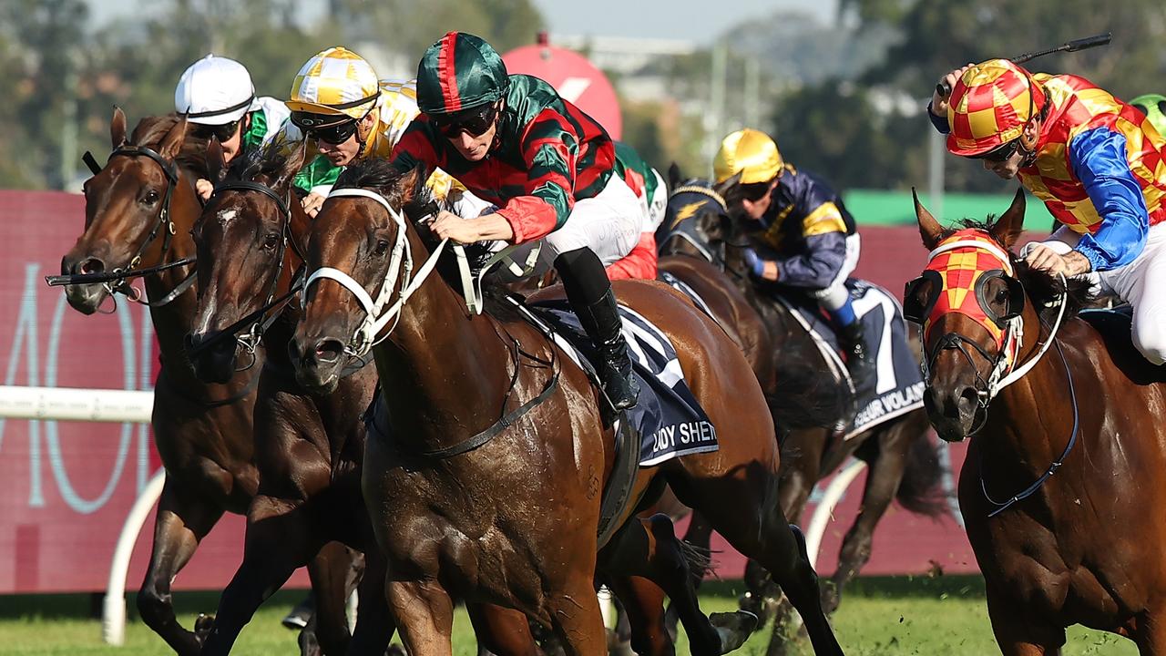 Lady Shenandoah holds out late-charging stablemate Firestorm to win the Group 1 Coolmore Classic at Rosehill. Picture: Getty Images