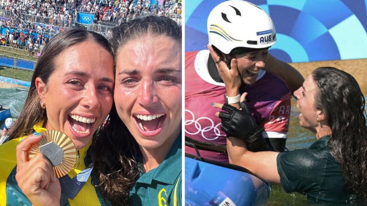 Noemie and Jess Fox celebrate another gold medal.