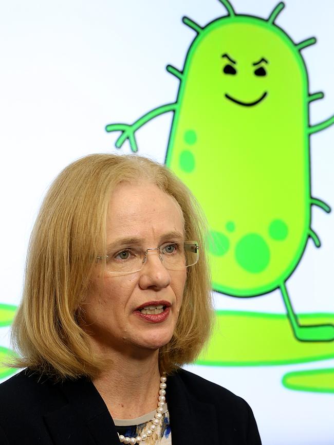 QueenslandÕs Chief Health Officer Dr Jeannette Young launch the Flu Five and Queensland Health flu animation and update media on the latest flu notification figures.at the Royal Brisbane Hospital in Brisbane on 22/08/2017.(Marc Robertson/AAP Image) NO ARCHIVING