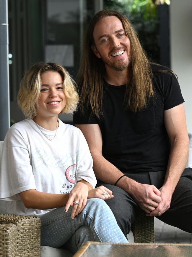 Tim Minchin and Milly Alcock on the set of Foxtel comedy drama Upright.