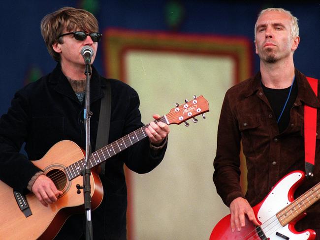 Neil Finn and Nick Seymour at the sound check at the Sydney Opera House in readiness for their Farewell to the World concert. Picture: News Corp Australia