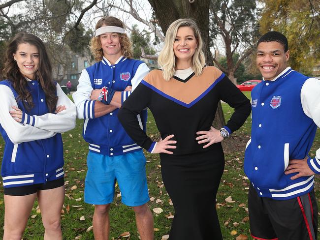 Rebecca Maddern with Ninja's The Misfits Georgia Bonora, Ashlin Herbert and Kadeem Aarons who are returning for the upcoming television series. Picture: Ian Currie