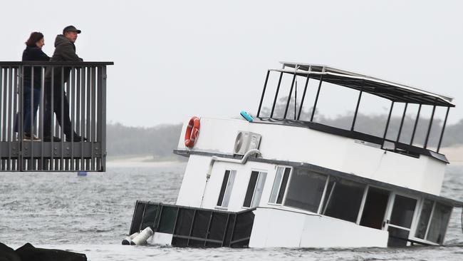 The houseboat washed up at Broadwater Parklands. Picture Glenn Hampson.