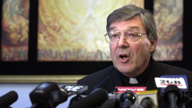 George Pell during a media conference at St Mary's Cathedral House in 2002. 