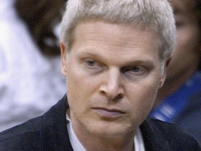 LOS ANGELES - MAY 15:  Producer Steve Bing and actress Brooke Burns attend the Los Angeles Lakers v. San Antonio Spurs NBA playoff game on May 15, 2003 at Staples Center in Los Angeles, California. (Photo by Vince Bucci/Getty Images)