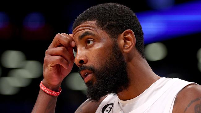 NEW YORK, NEW YORK - OCTOBER 29: Kyrie Irving #11 of the Brooklyn Nets reacts in the fourth quarter against the Indiana Pacers at Barclays Center on October 29, 2022 in the Brooklyn borough of New York City. The Indiana Pacers defeated the Brooklyn Nets 125-116. NOTE TO USER: User expressly acknowledges and agrees that, by downloading and or using this photograph, User is consenting to the terms and conditions of the Getty Images License Agreement.   Elsa/Getty Images/AFP