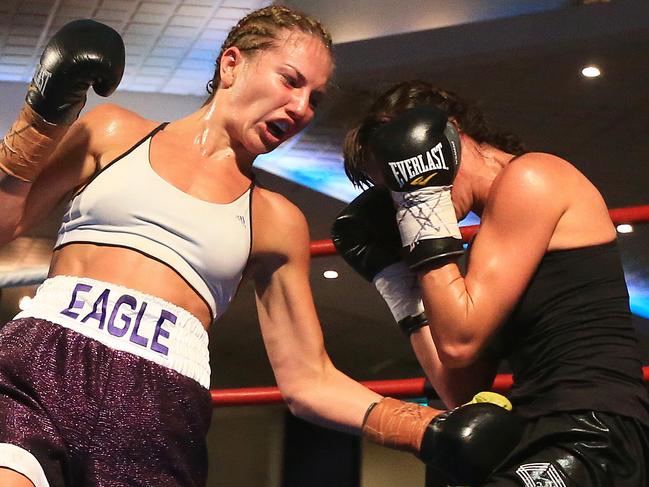 Lauryn Eagle in her Australian Super Featherweight title fight against Lee Dittmar at the Emporium Function Centre, Bankstown. pic Mark Evans