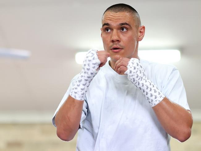 SYDNEY, AUSTRALIA - OCTOBER 04: Tim Tszyu warms up during a Tim Tszyu Open Media Workout at Tszyu Boxing Club on October 04, 2023 in Sydney, Australia. (Photo by Brendon Thorne/Getty Images)