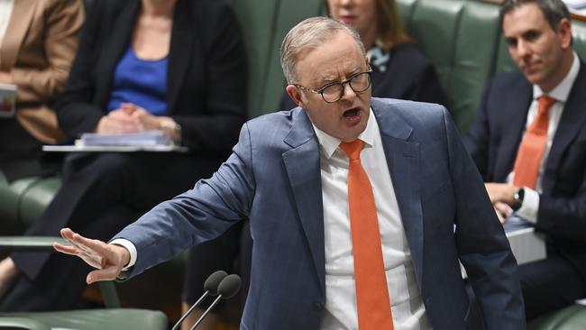 Prime Minister Anthony Albanese has accused opposition leader Peter Dutton of using national security as “a political football.” Picture: NewsWire / Martin Ollman