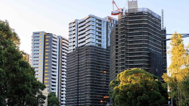 Partly built Skyview, in Castle Hill, by Jean Nassif's now barred Toplace developer. Picture: Justin Lloyd.