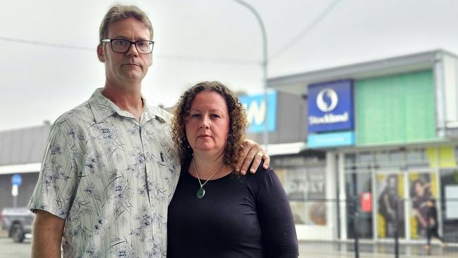 Arthur and Melissa Young-Florence outside Stocklands Shopping Centre where Melissa was targeted by youths in a stolen car. Picture: Natasha Emeck