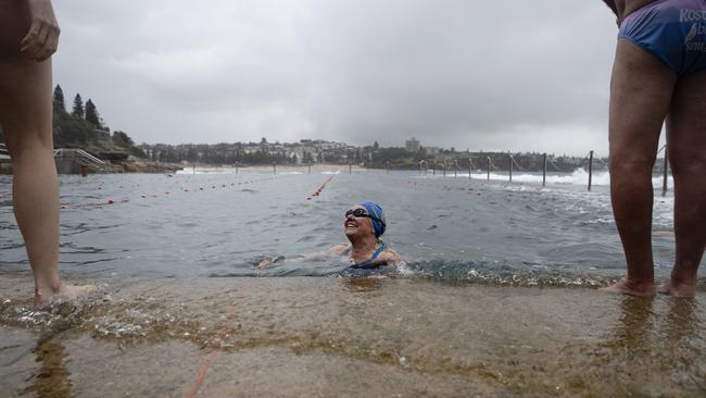 Swimmers brave at Wylies Baths in Coogee, Sydney. Picture: Nikki Short