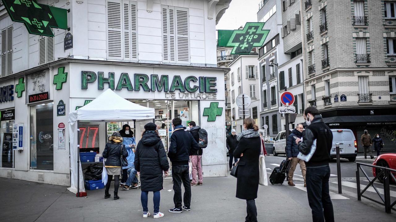 Patients wait to be tested for Covid-19 in Paris as case numbers soar across Europe. Picture: Stephanie De Sakutin/AFP