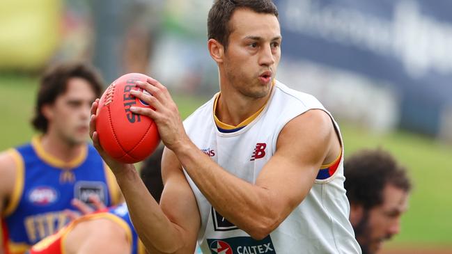 New recruit Tom Doedee at Lions training at Brighton Home Arena on Sunday. Picture Lachie Millard