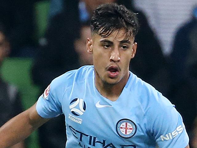 A-League elimination final. 20/04/2018. Melbourne City v Brisbane Roar at AAMI Park, Melbourne. Melbourne City's Daniel Arzani gets around Ivan Frantic of the Brisbane Roar. Pic: Michael Klein