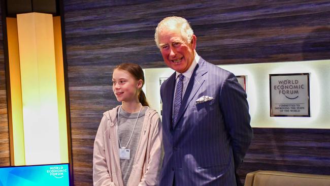 The Reset set includes Prince Charles, who met Swedish climate activist Greta Thunberg in Davos in January. Picture: AFP/Clarence House