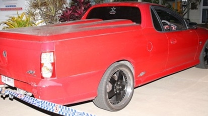 Police are searching for a man who was driving this 2003 red Holden Commodore utility with Queensland registration 162 WHV in Moranbah on Wednesday night where another man, 47, was seriously assaulted.