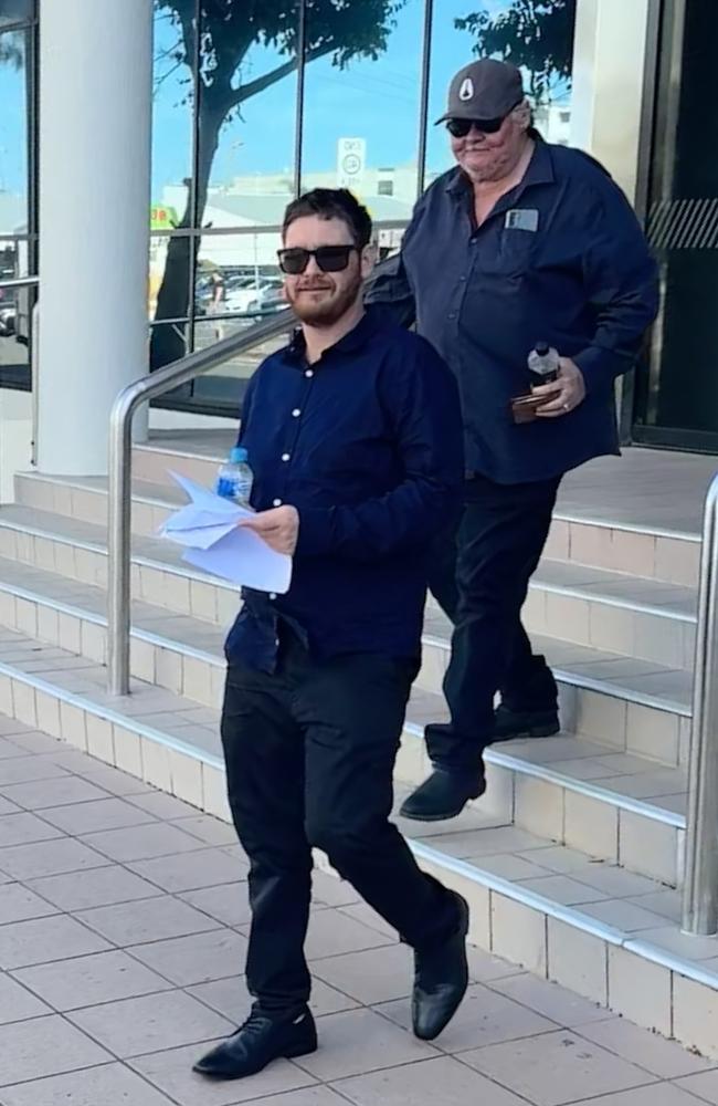 John Thomas Lewis Jr (left) and John Thomas Lewis Sr (right) leaving Maroochydore District Court on August 15, 2024. Picture: Sam Turner