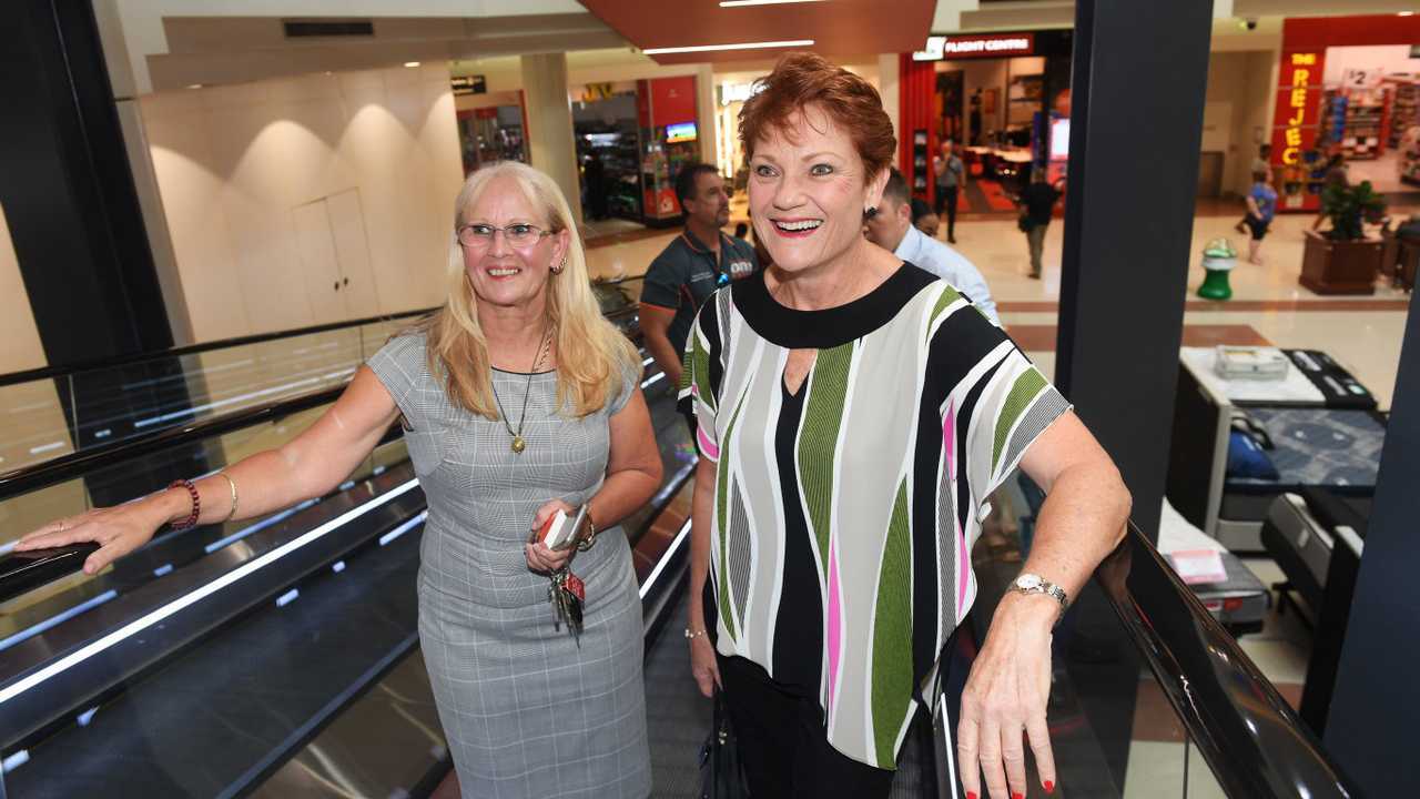 Pauline Hanson visited Redbank Plaza with One Nation candidate for Bundamba Sharon Bell, on Saturday. Picture: Rob Williams