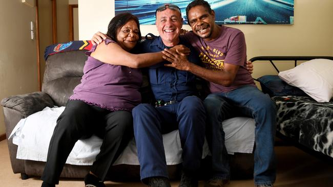 City Safe co-ordinator Tony Edmonds with locals Marilyn Ah Fat and Toby George at Marilyn's house in Port Augusta. Picture: Tricia Watkinson