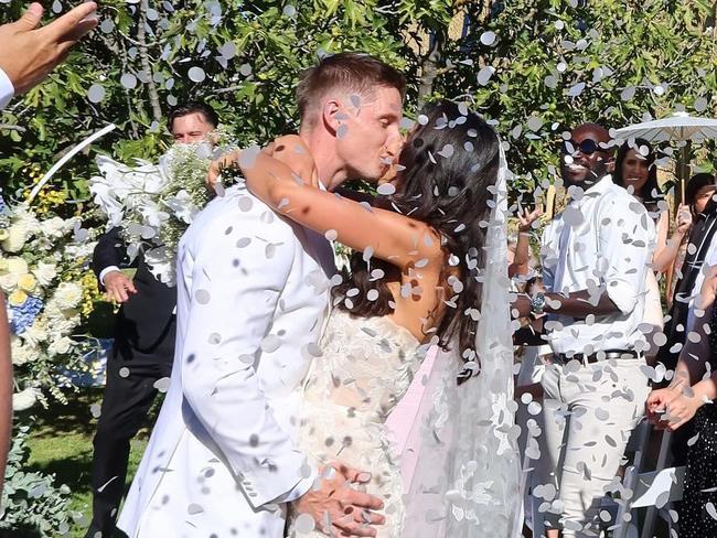 Luba Gvozdenovic and Hamish Hartlett married in McLaren Vale on Saturday, . Picture: Instagram @oliviamay666