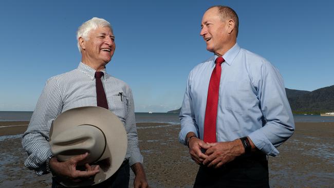 Bob Katter with his new recruit, Fraser Anning, in Cairns today. Picture: AAP