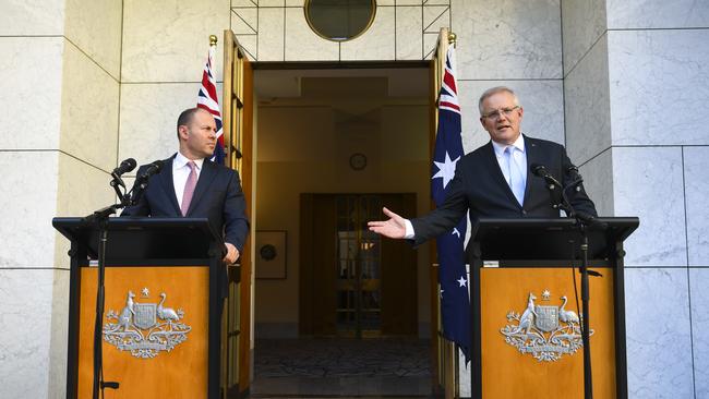 Australian Prime Minister Scott Morrison and Australian Treasurer Josh Frydenberg. Picture: AAP