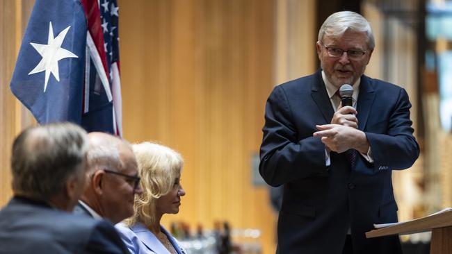 Australian Ambassador to the US Kevin Rudd speaks during the event. Picture: Samuel Corum