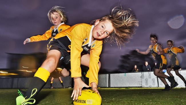 Kai Boal and Matthew Lindsay being good sports at training. Picture: Tony Gough