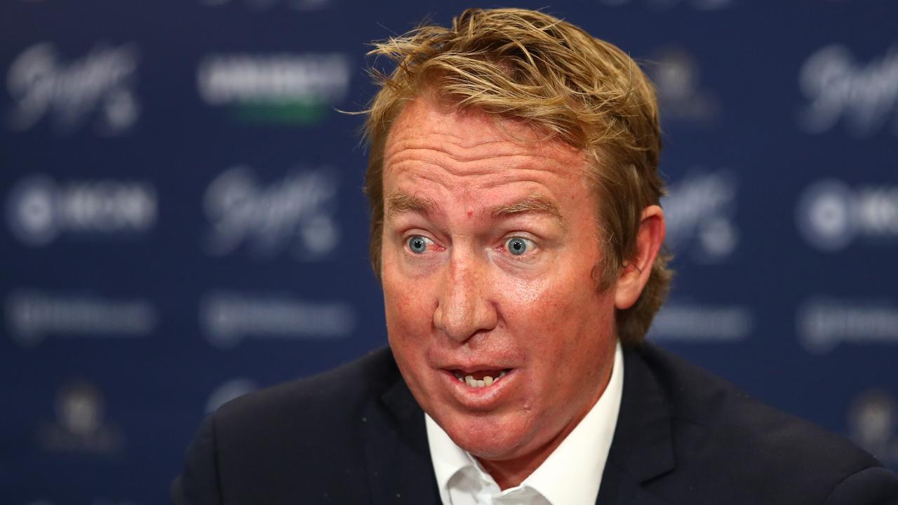 Roosters coach Trent Robinson is lighter in the pocket after his post-match reaction to the Rabbitohs clash. Picture: Chris Hyde/Getty Images