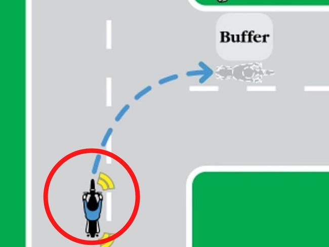 The RMS recommends a wide buffer zone wherever possible for motorcyclists.