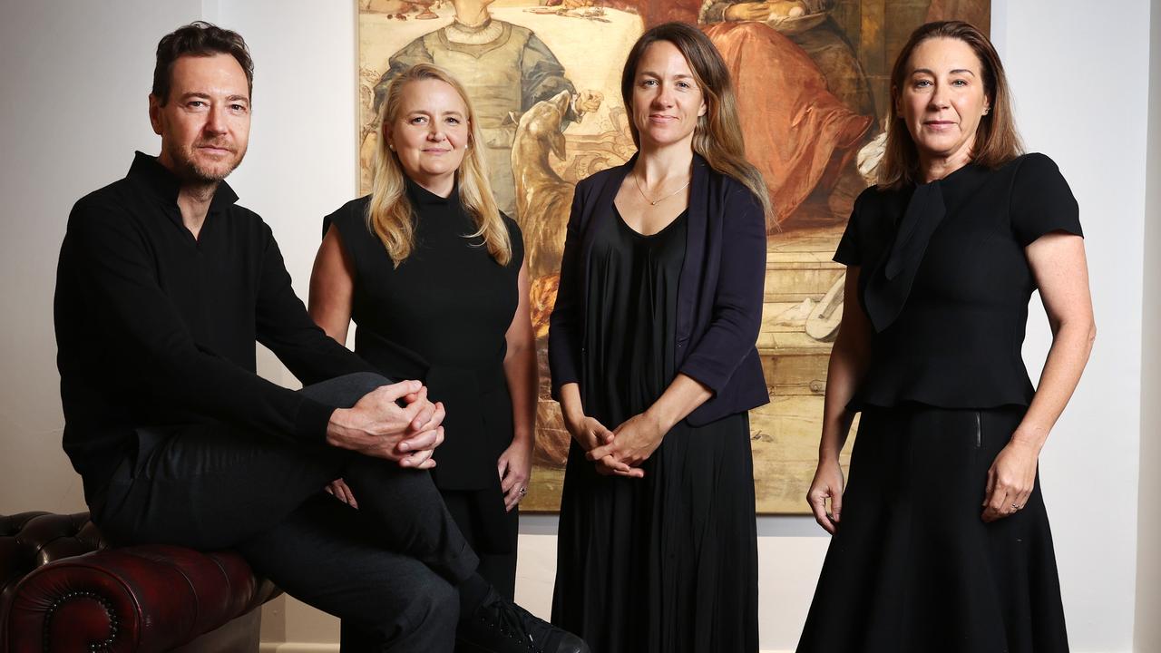 Carla Zampatti CEO Alex Schuman, Australian Fashion Council chair Marianne Perkovic, AFC CEO Jaana Quaintance-James and Edwina McCann from Vogue after the news that IMG was pulling out of Australian Fashion Week, Picture: John Feder/The Australian