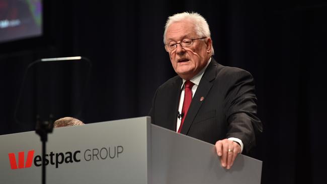 Westpac chairman John McFarlane addresses the company’s AGM in Melbourne on Wednesday. Picture: NCA NewsWire / Nicki Connolly