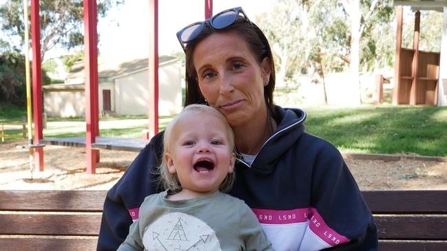 Seymour mum Jamie Francis and her son Phynix, 16 months old. Jamie is one of dozens of mothers in central Victoria battling huge waitlists for childcare, with just one long day care centre in the area. Picture: Grace Frost.