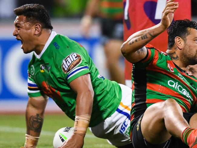 Papalii crosses for his barnstorming try against Souths. Picture: AAP