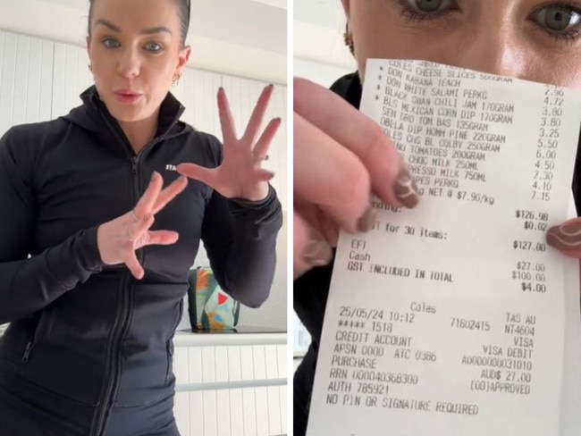 Amy was shocked after her split payment was rounded up at Coles checkout. Picture: TikTok/@amyywupdates