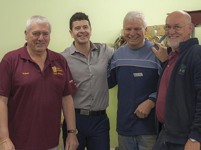 DO SOMETHING DAY L-R – Graham Withers (Shed Secretary), Peter Norris (Corowa RSL), Ian Carrington (Shed Treasurer) and Lynn Fredericks (Shed President)