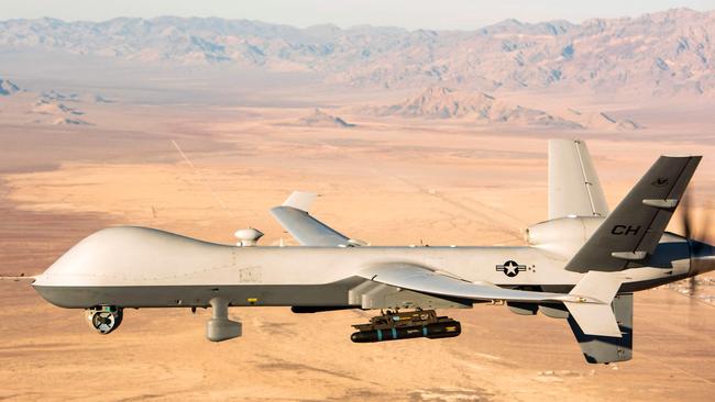 (FILES) In this file photo taken on November 07, 2020 This handout photo courtesy of the US Air Force obtained on November 7, 2020 shows an MQ-9 Reaper unmanned aerial vehicle (UAV or drone) flying over the Nevada Test and Training Range on January 14, 2020. - The United States on Tuesday condemned a Russian jet's "reckless" collision with one of its drone over the Black Sea that led to the destruction of the American aircraft. (Photo by William ROSADO / US AIR FORCE / AFP) / XGTY / RESTRICTED TO EDITORIAL USE - MANDATORY CREDIT "AFP PHOTO /US AIR FORCE" - NO MARKETING - NO ADVERTISING CAMPAIGNS - DISTRIBUTED AS A SERVICE TO CLIENTS