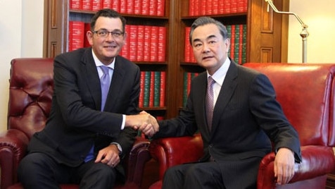 Daniel Andrews meets with China’s Foreign Minister Wang Yi in Melbourne in 2017. Picture: File